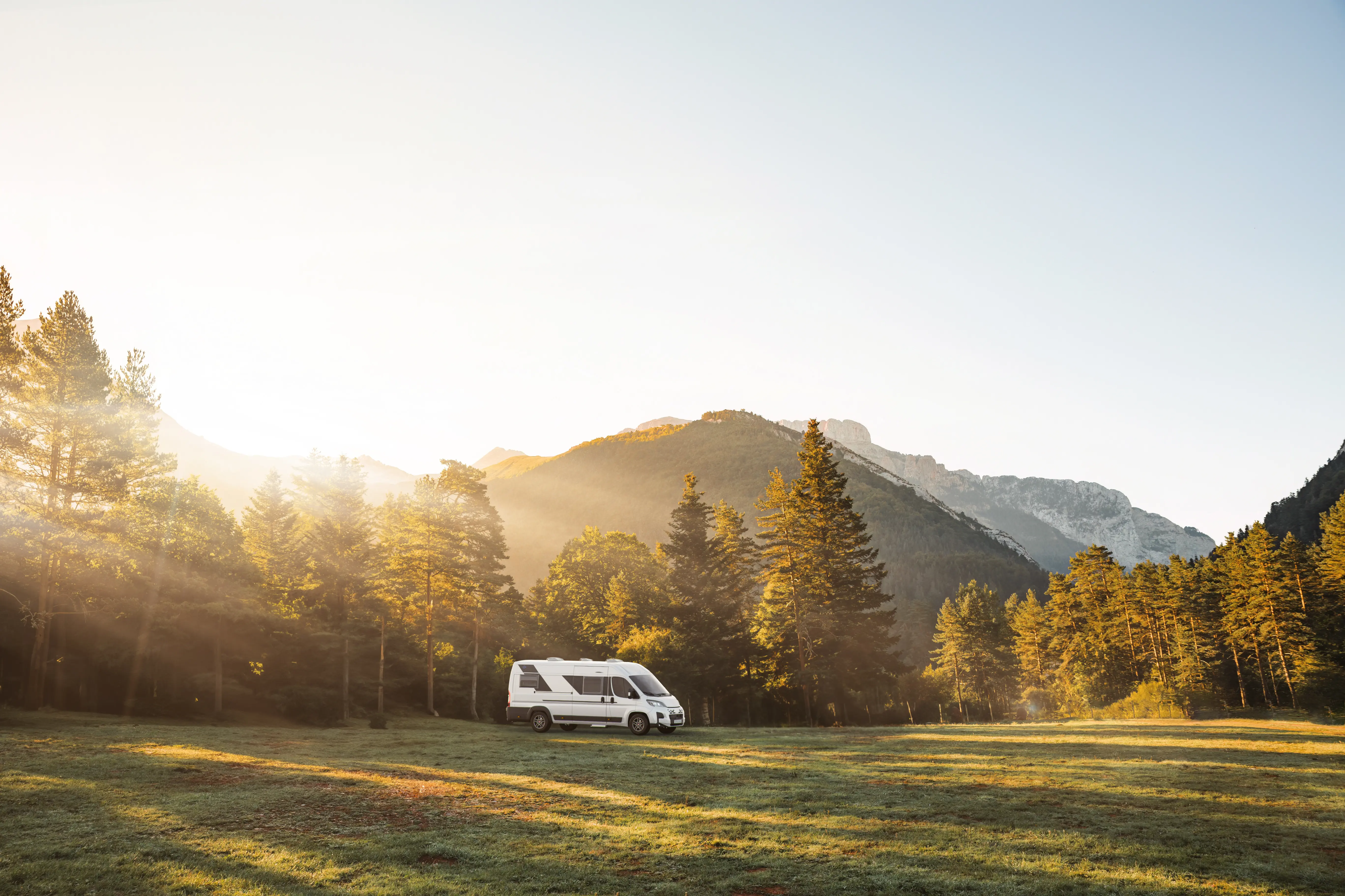 Sun living van på gräsäng